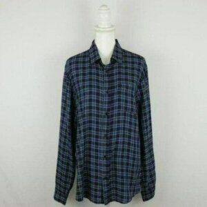 Scotch & Soda Women's Large Blue Plaid Relaxed Fit Long Sleeve Button Up Shirt